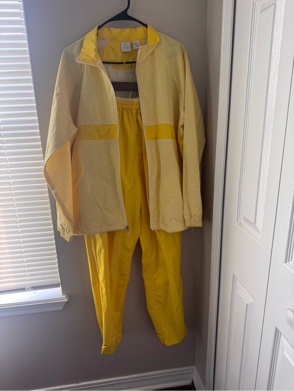 Vintage Actra Yellow Tracksuit Set Size L Gingham Windbreaker Retro 90s Co-ord